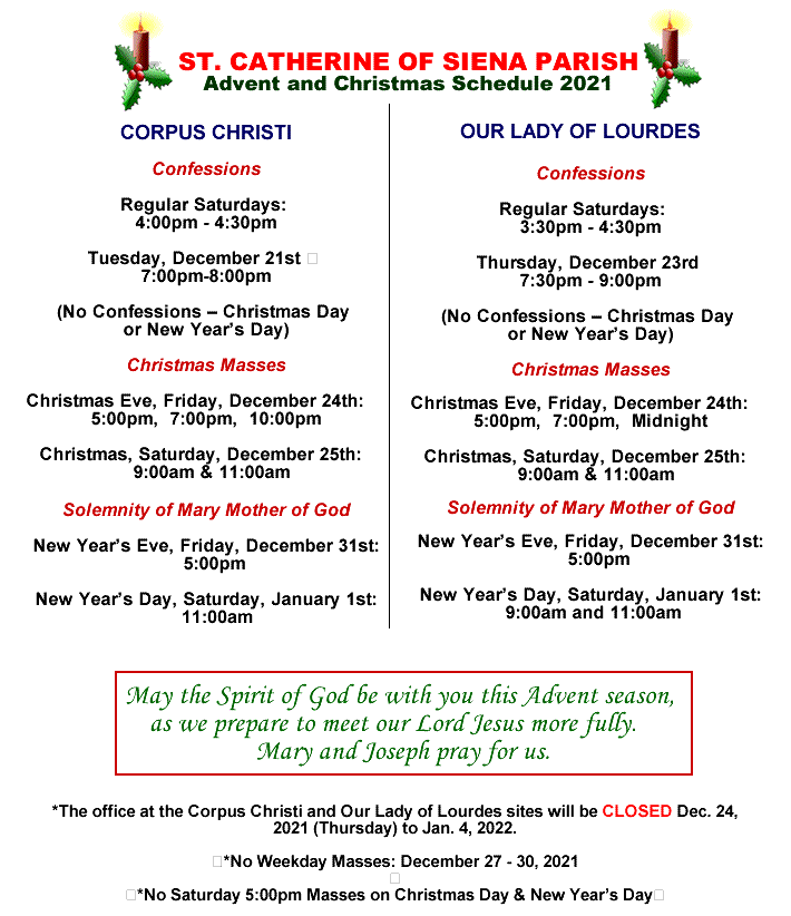 Advent-Christmas Schedule 2021