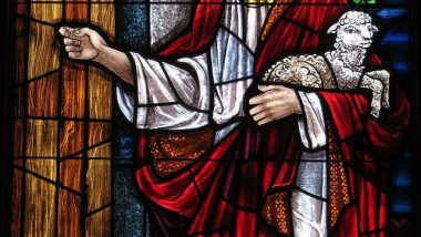 Saint_Mary_of_the_Presentation_Catholic_Church_(Geneva,_Indiana)_-_stained_glass,_Behold_I_Stand_at_the_Door_and_Knock